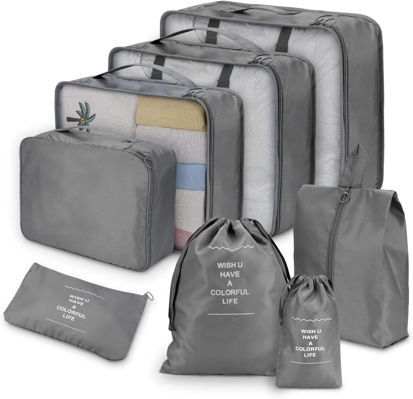 7tlg Set Kofferorganizer Reisetaschen Verpackungswürfel Wäschesack Reisegepäck 