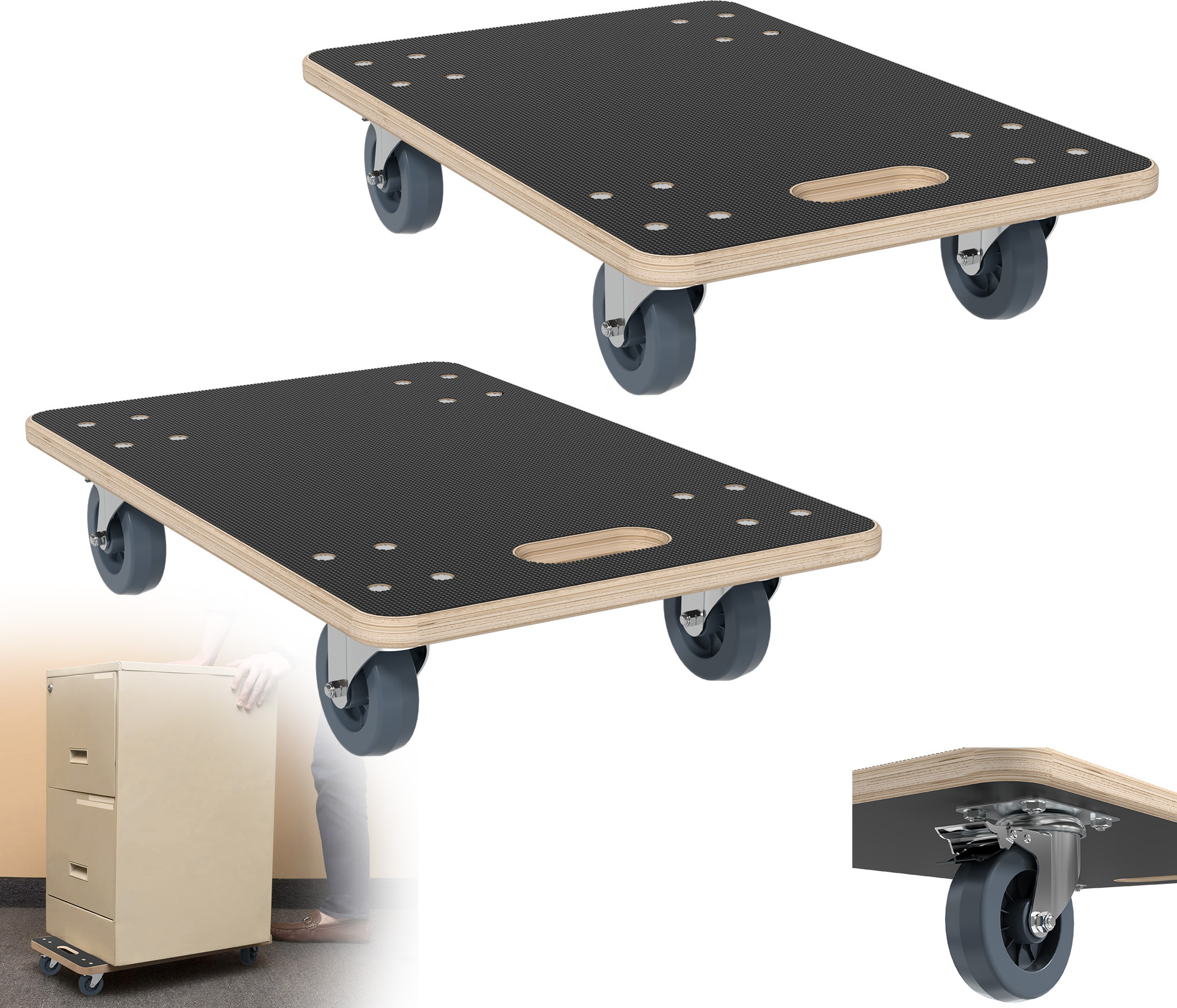 XMTECH Transportroller 60 x 40cm, Transport Rollbrett mit 2X Feststellbremse für Umzug & Werkstatt, Möbelroller Schwerlast max. 200 kg Tragkraft, Transporthilfe für Möbel-Transport -2pcs