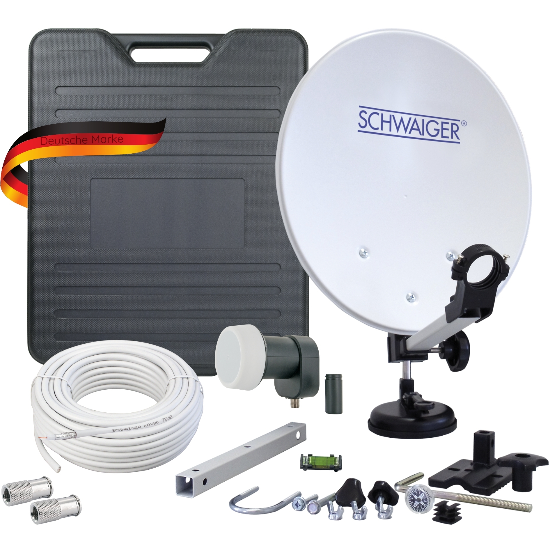 Schwaiger Camping SAT-Anlage Set Satellitenschüssel Single LNB Anschlusskabel HD TV 4K 719857