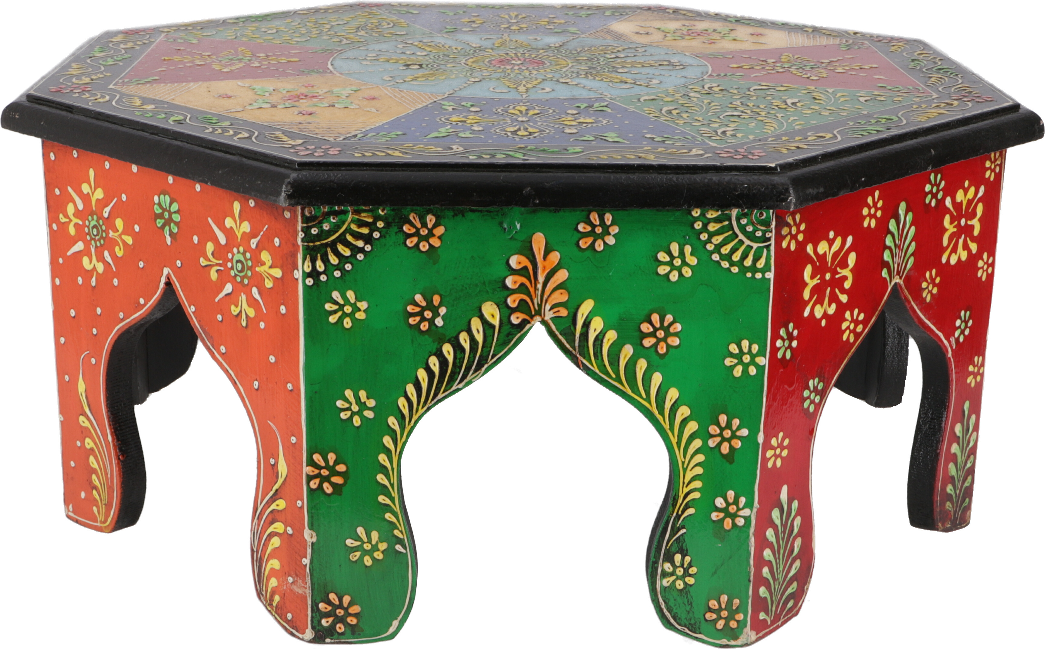 Guru-Shop Bemalter Kleiner Tisch, Minitisch, Blumenbank- Ø 35cm, Mehrfarbig, Holz, 16*35*35 cm, Kaffeetische & Bodentische 49282