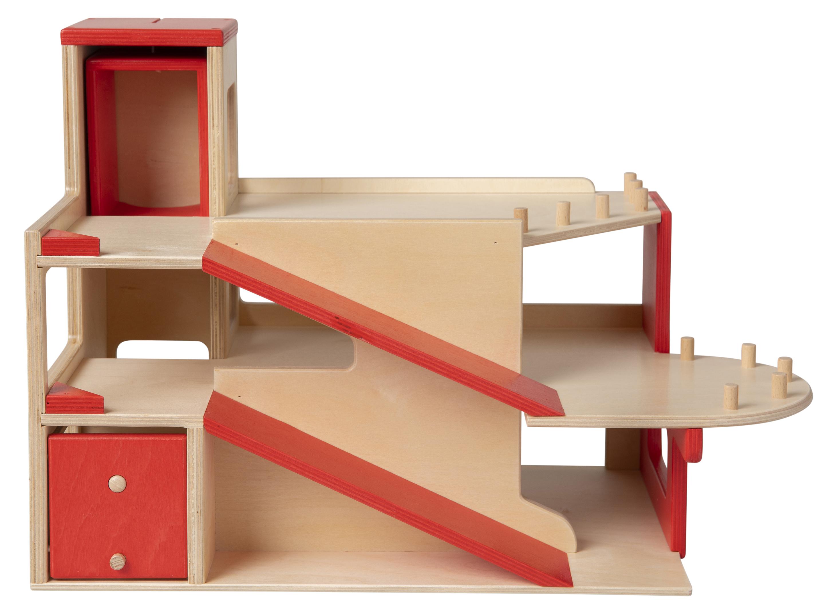 Pertina Van Dijk Toys Holzspielzeug Garage, 2 Etagen mit Aufzug (Kinderbetreuungsqualitt) 290