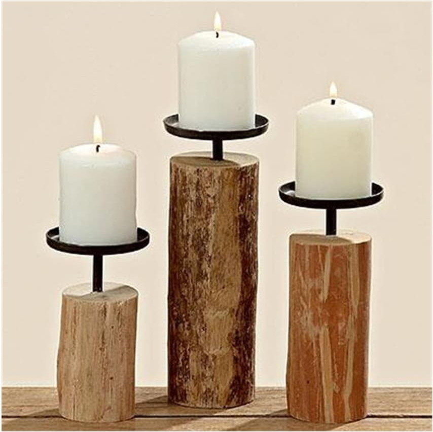 Kerzenständer Für Wohnzimmer Und Flur SOFE 2er-Set Holz-Kerzenleuchter Im Used-Look – Rustikale Wandkerzenhalter Mit Schnitzerei, 15x14,5x41,9 Cm – Für Wohnzimmer, Flur & Schlafzimmer – Shabby-Chic Deko