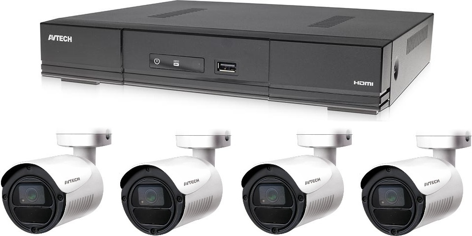 Überwachungskamera Set 4CH H.265, 1x AVTECH DVR DGD1005AV, 4x 2MPX Bullet kamera AVTECH DGC1105YFT, Überwachungssystem mit 2x Stromversorgung, 1080p Video, IP66 wasserdichte KSHDTV2