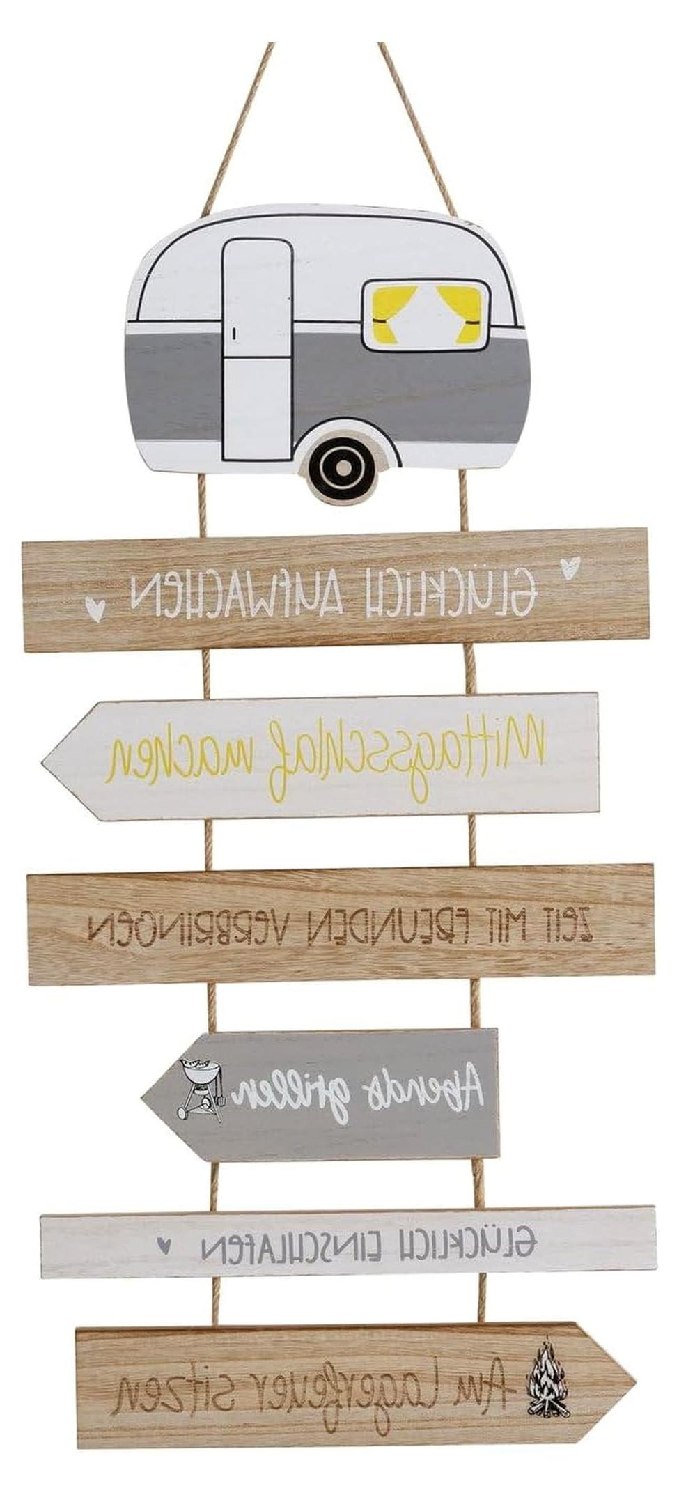 Markenlos Wanddekoration mit Campingregeln aus Holz, 59 cm, 2er-Set, Bunt