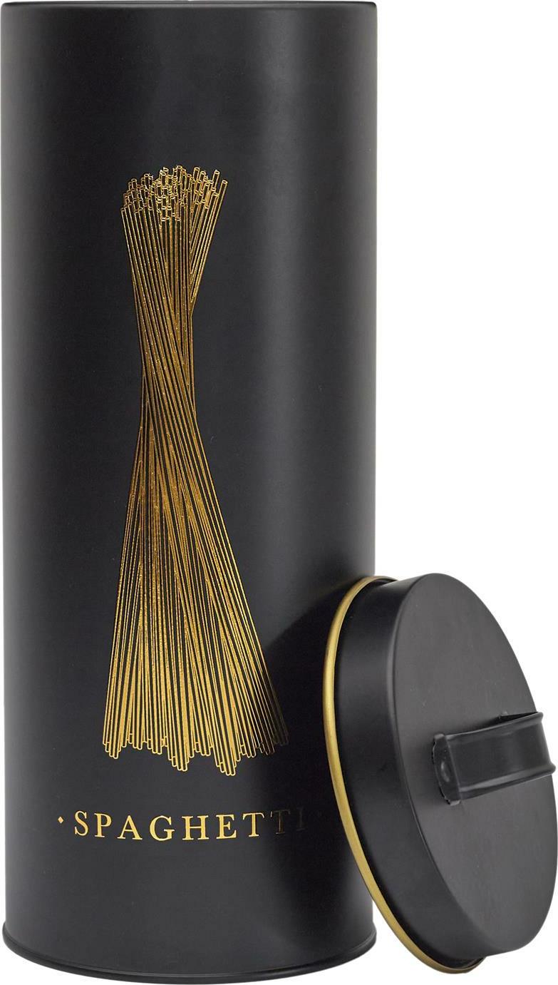 HowHomely | Pastadose - Nudeldose - Rund - 11 x 11 x 31 cm - Schwarz Gold - Vorratsdose Nudeln - Metall HH-BT6814