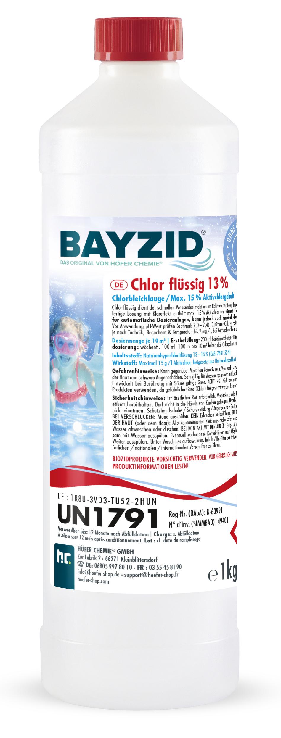 Höfer Chemie 1x1 kg BAYZID® Flüssigchlor 13% zur effektiven Pool Desinfektion