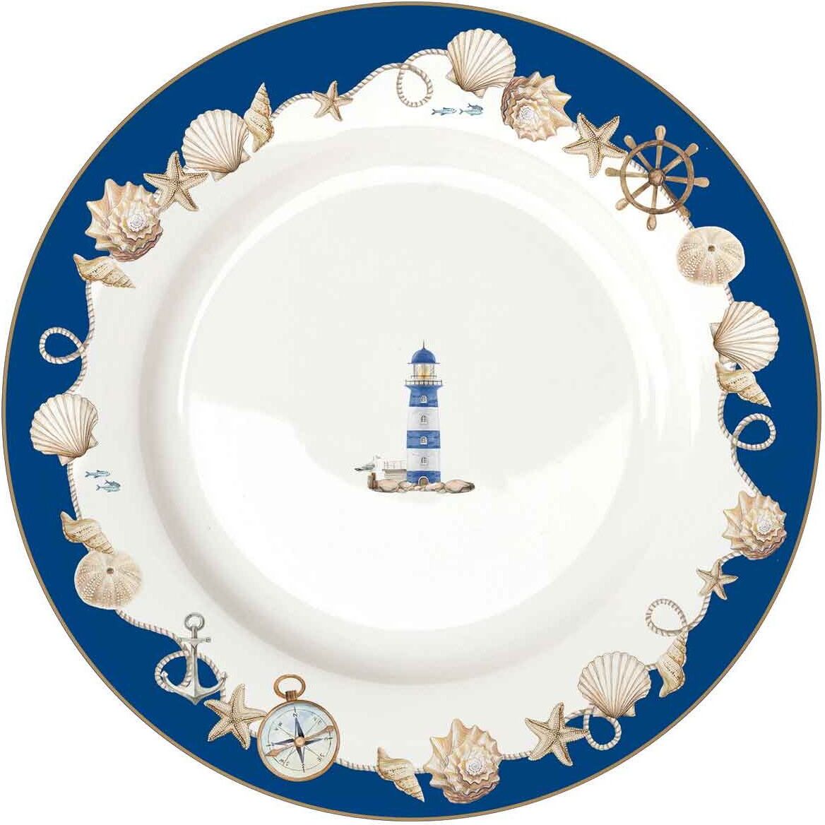 Speiseteller BLUE LIGHTHOUSE Leuchtturm D. 26,5cm aus Porzellan Easy Life R0942#BLLI