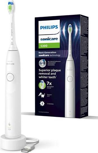 Philips 5300 series HX7108/01, Dospelý, Sonická zubná kefka, Denná starostlivosť, 62000 pohybov za minútu, Biela, 2 min, 4 x 30 sec