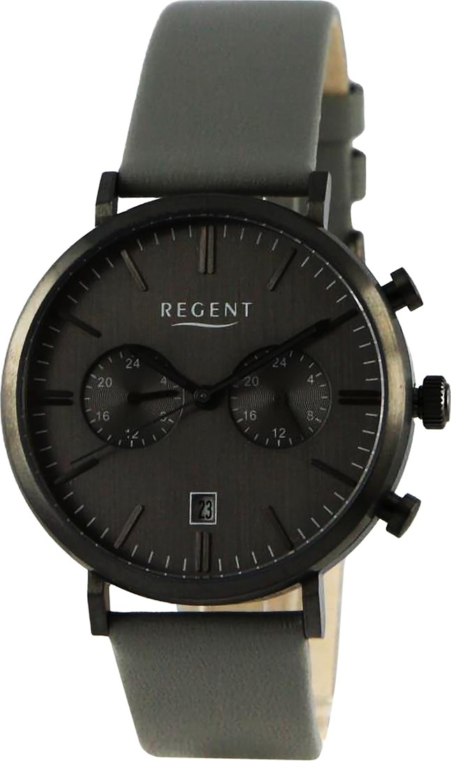Regent Leder Herren Uhr Armbanduhr Quarz dunkelgrau Lederarmband D2UR1111501