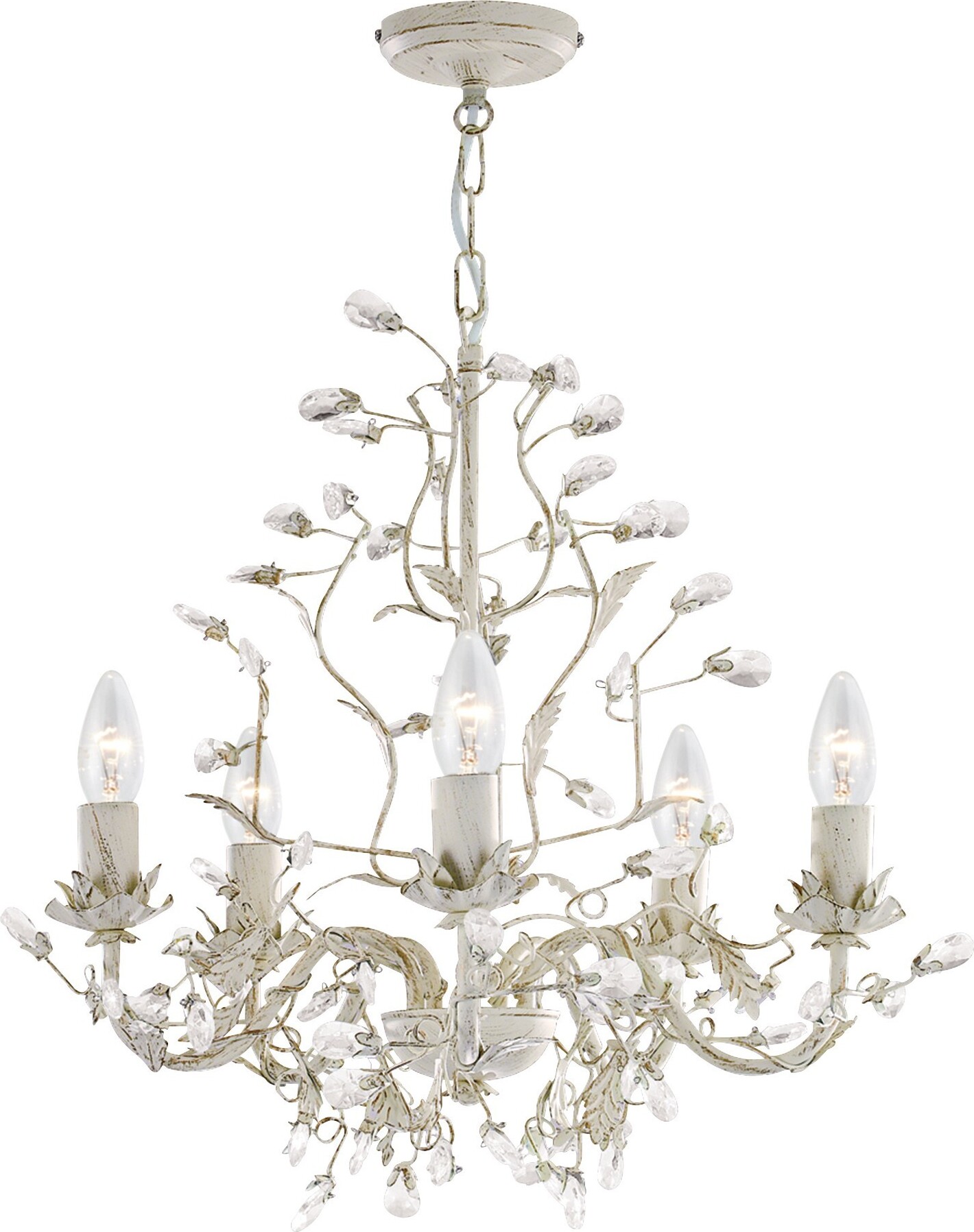 Searchlight Almandita Classic Kronleuchter Stahl Weiß Glas Gold 5 Lichter E14 2495-5CR