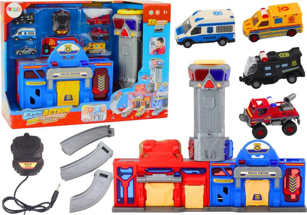 Leantoys Basis Feuerwehr Polizei Kommandozentrale Fahrzeuge 6 Stück