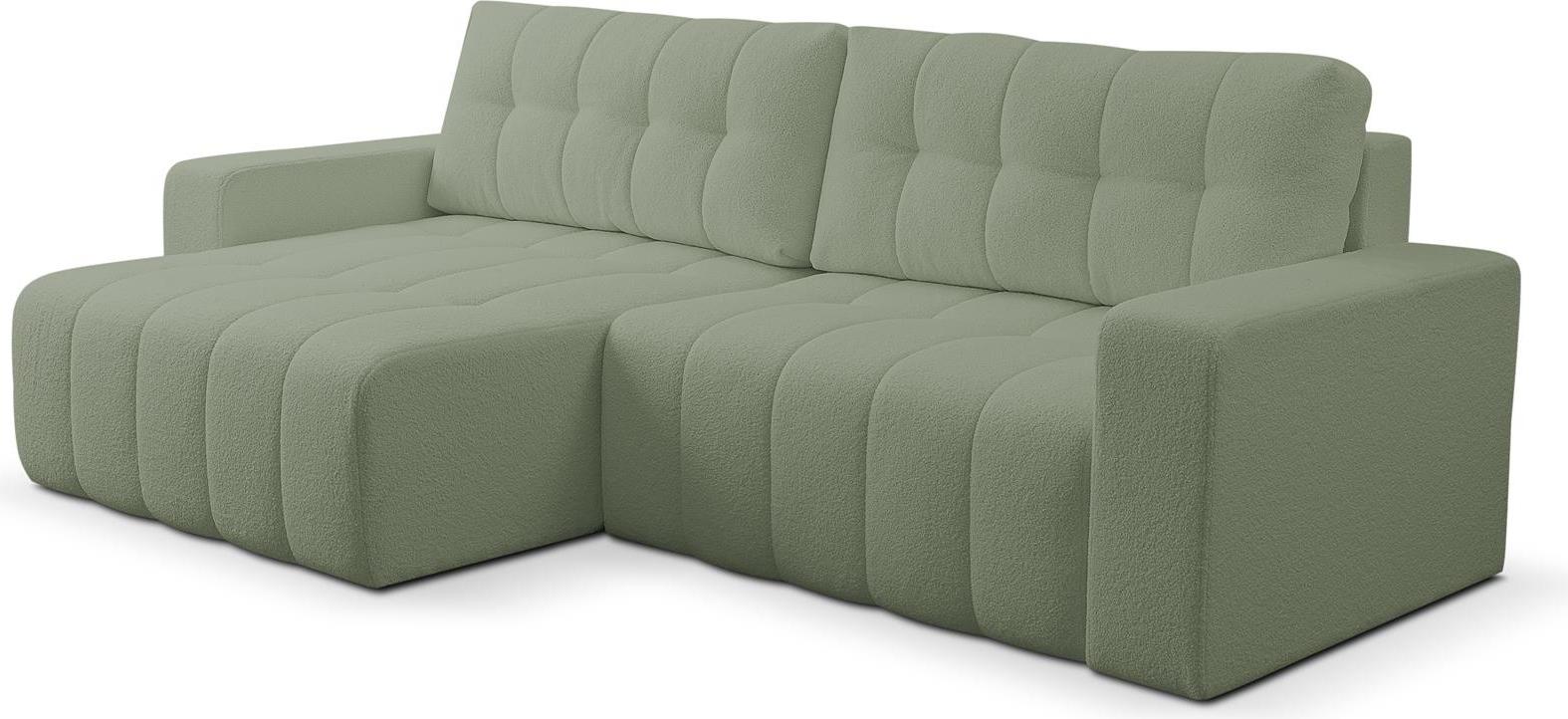 BETTSO Exklusives Stepp-Ecksofa MASINA hellgrün mit Bettzeugablage und Schlaffunktion