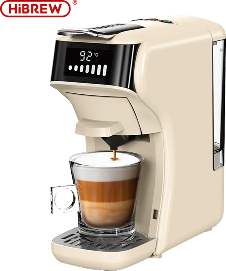Lixada HiBREW H1B 6-in-1-Pad-Kaffeemaschine, 600 ml Wassertank, 19 Bar Druckextraktion, Kalt-/Heissmodus, LED-Anzeige, fuer Kcup*/Nes*/DG*/Espressopulver, Beige