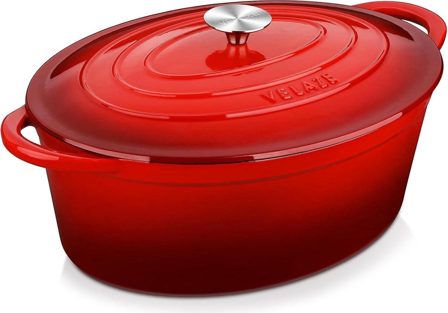 Sonstige Velaze Gusseisen Bräter Emaille Topf mit Deckel 34cm Oval 7L Brotbackform Rot