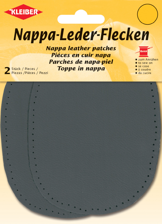KLEIBER Nappa-Lederflecken oval 100 x 125 mm dunkelgrau 2 Stück 85002