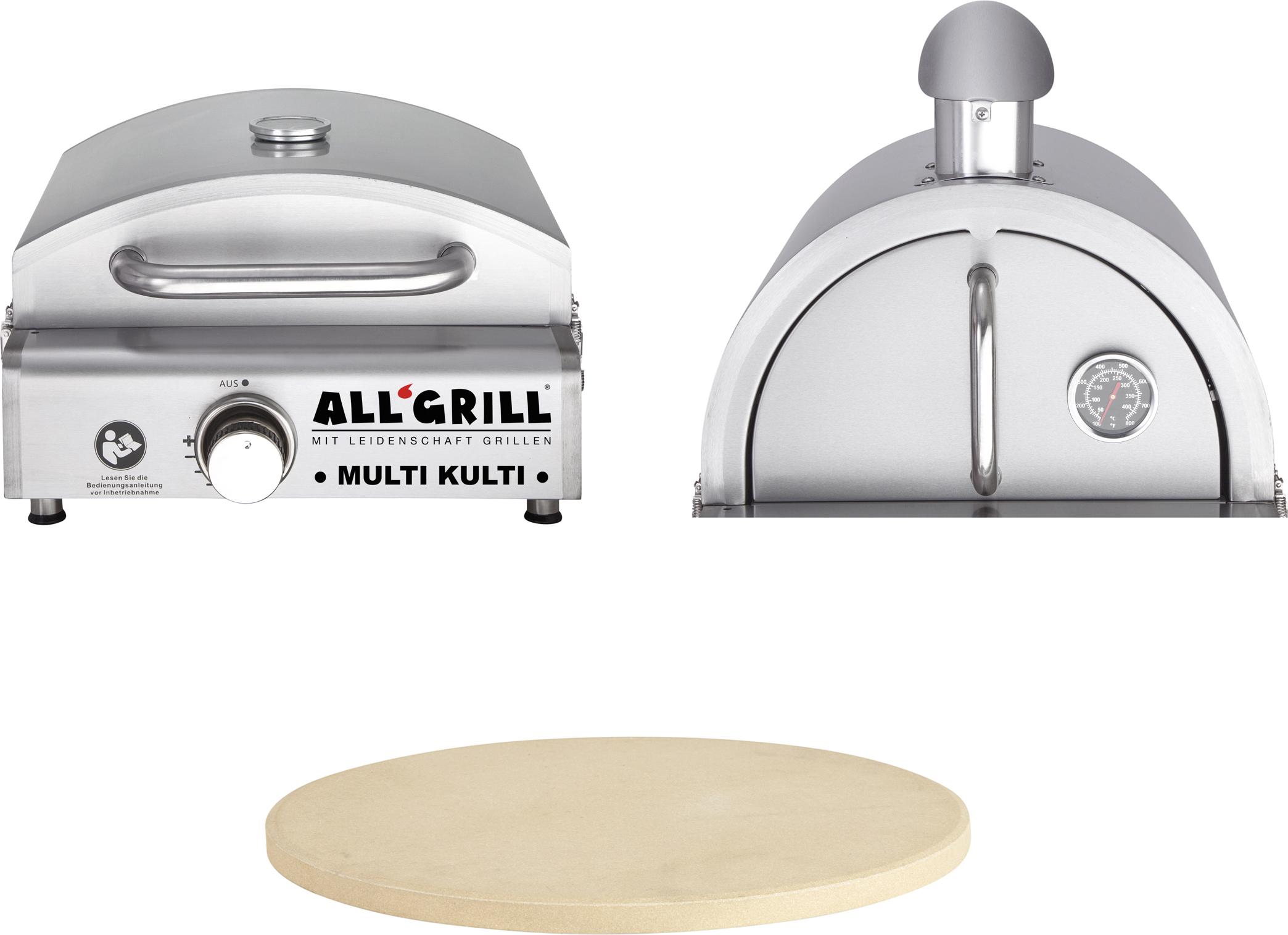 Allgrill MULTI-KULTI Set 3 ohňovzdorný - plynový gril + kryt na pizzu + kameň na pizzu Ø 31 cm