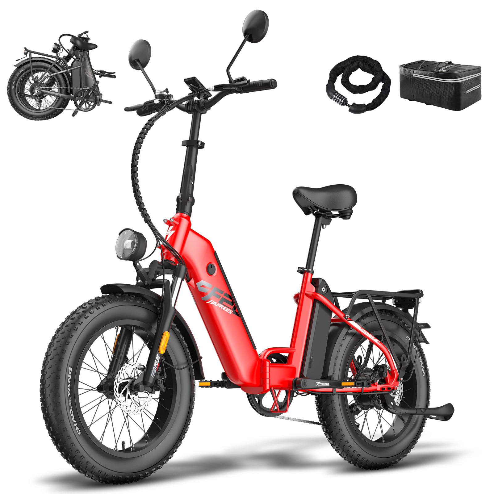 fafrees Motorrad Faltbares 20 Zoll Max 45 km/h 500 W Akku 48 V 24 Ah bis zu 120 - 150 km Wasserdicht IPX4 Motorräder, Rot FF20 Polar