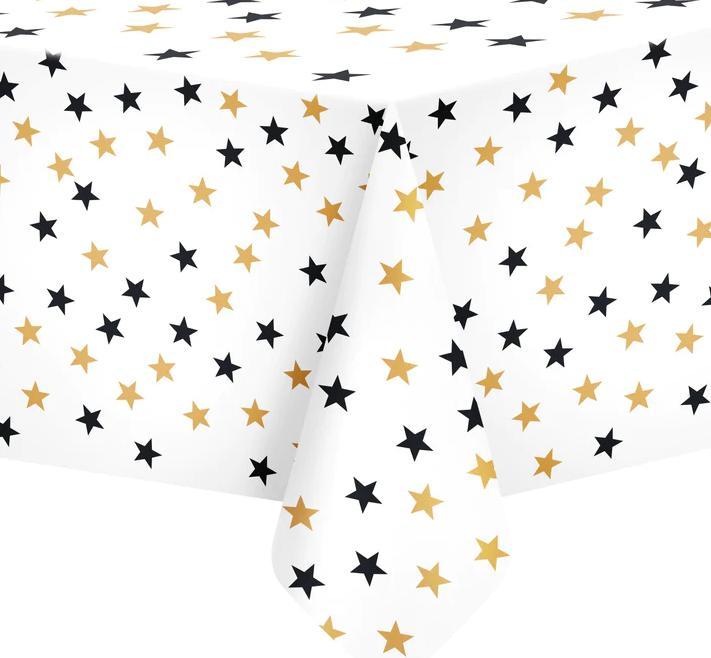 PARTYPAL Weiße Folientischdecke mit Sternen Geburtstag 137x274cm