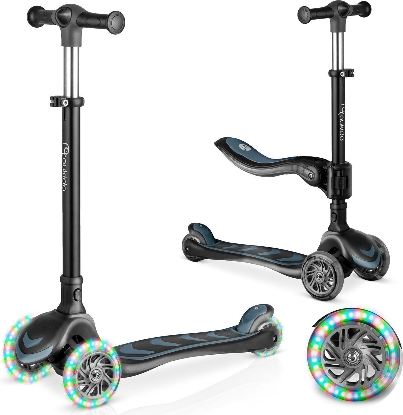 B2X Dreirädriger Kinder-Balance-Scooter mit Sitz, Schwarz