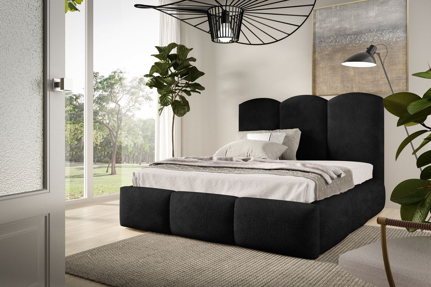 Manželská čalúnená posteľ 180x200 ROLANDA - čierna
