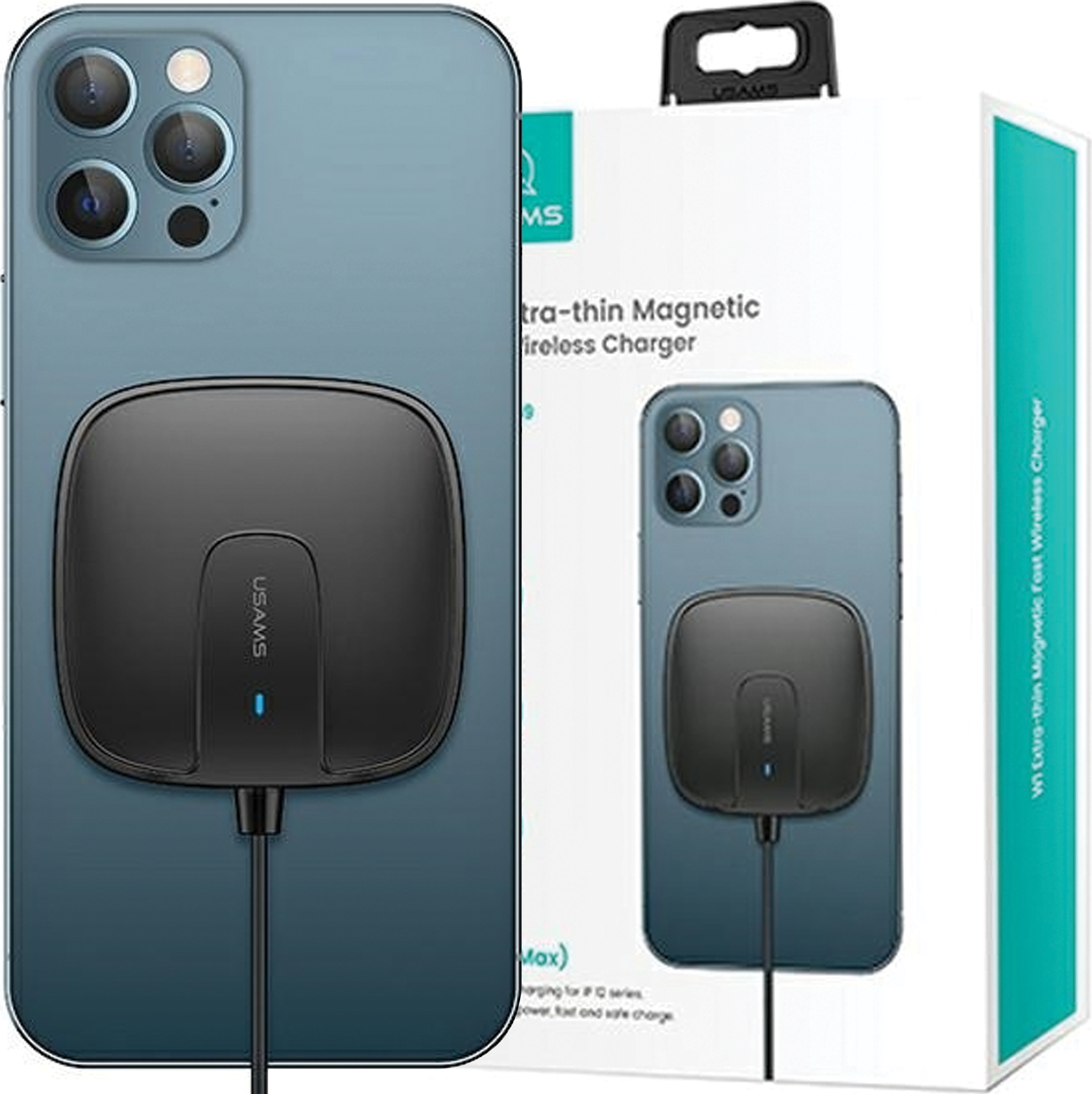 Náboj Usams. Indukčné Us-Cd159 Magnetické W1 15W Extra-Thin Iphone 12 Series Black/Black Cd159Dz01