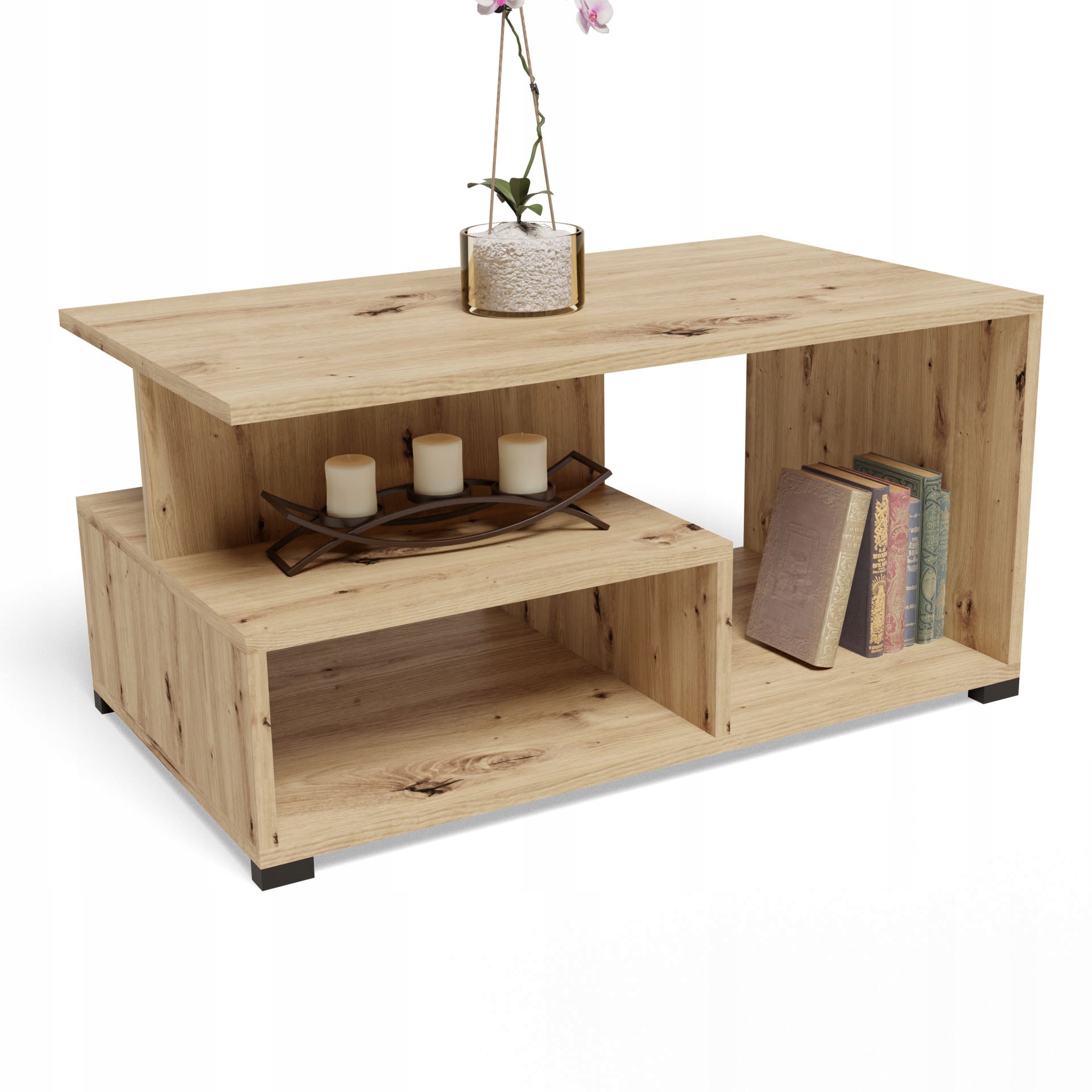 MATKAM Couchtisch PRIMA EX3 H45 x B90 x T51 cm, elegantes Aussehen, Einfache Montage, (Artisan Eiche)