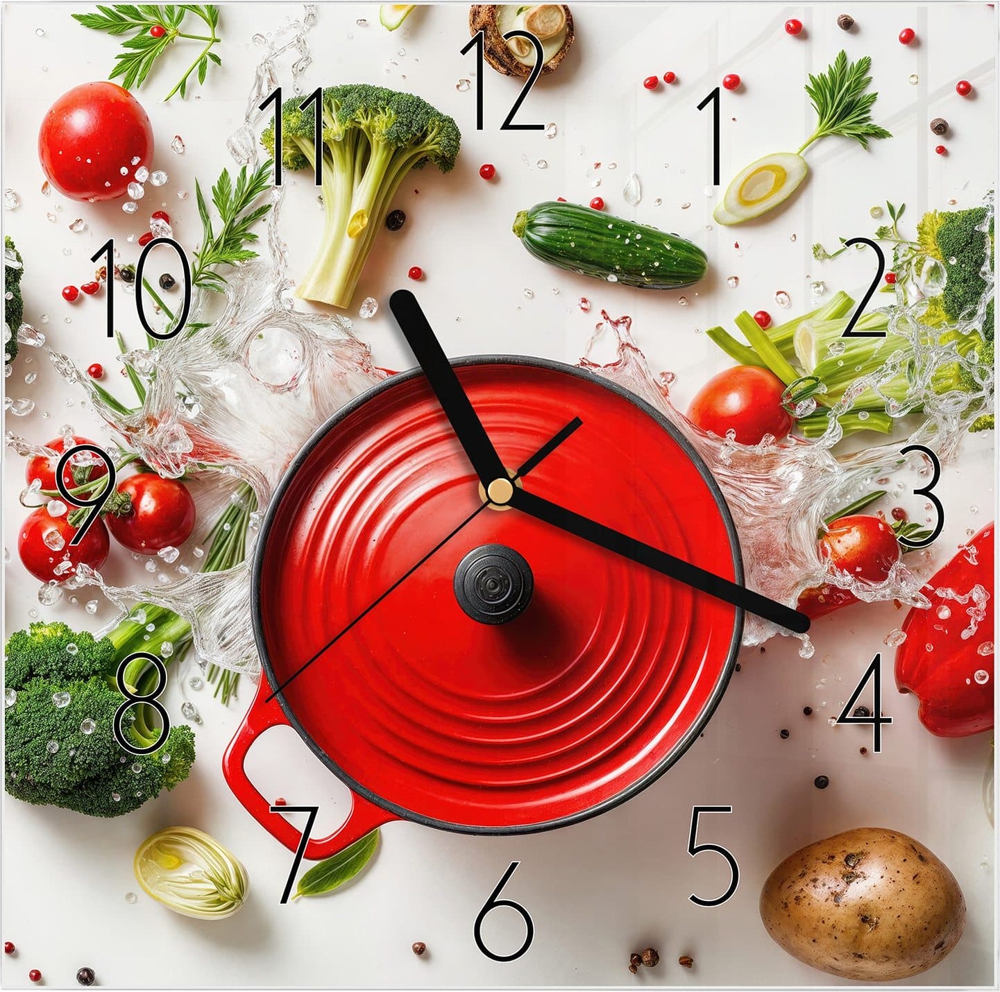 Primedeco Wanduhr aus Glas mit Motiv Kochvorbereitung- 30 x 30 cm - inkl. Aufhängesystem