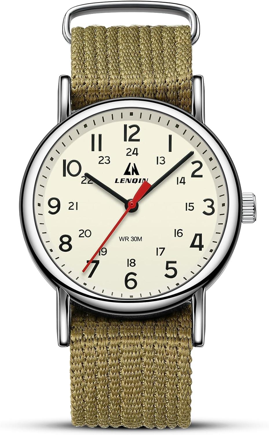 LN LENQIN Herrenuhren Militär Uhren Analog Quarz Uhren Armee Uhren Herren Wasserdicht Armbanduhren Sportuhr mit Nylonband