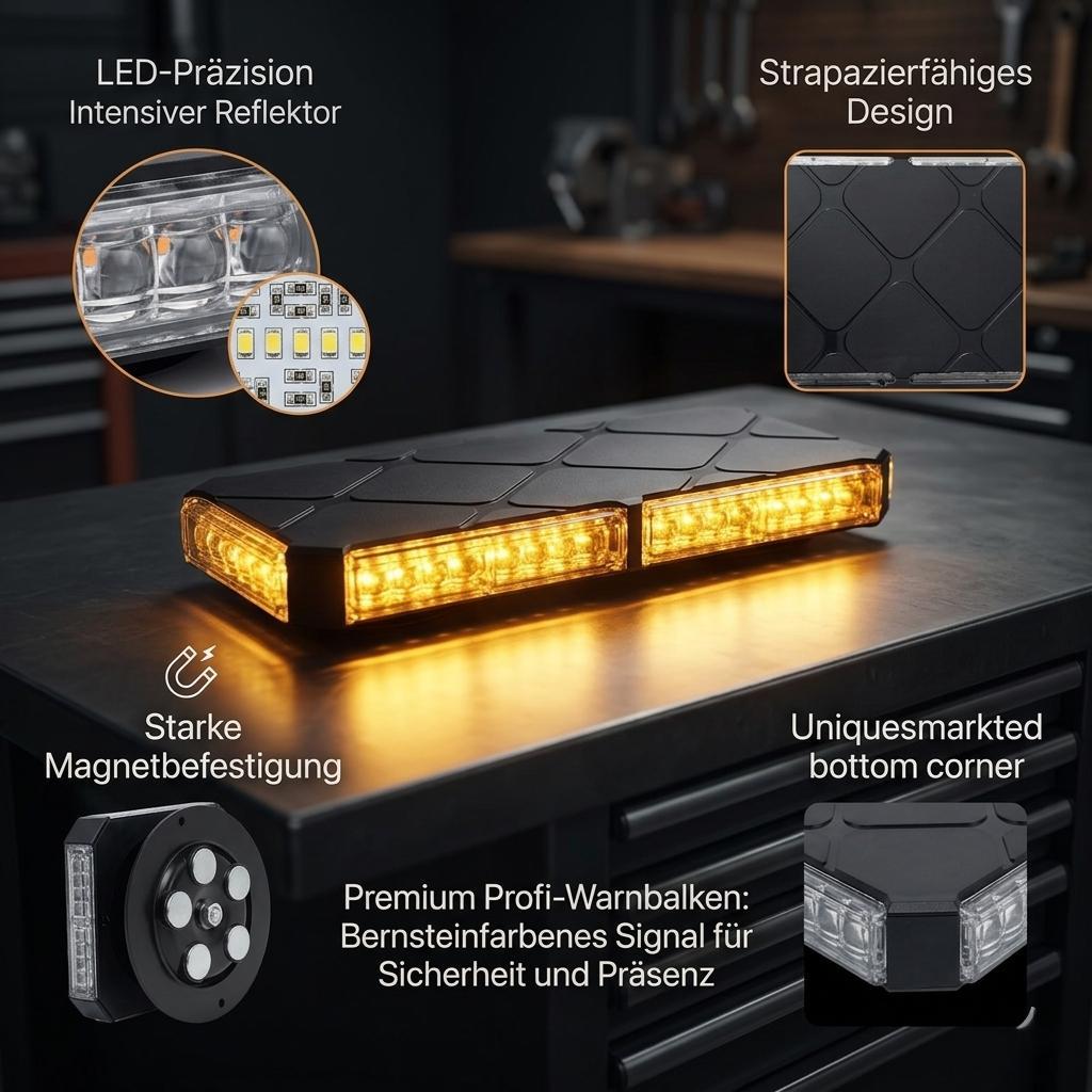 AjieQaQ 48 LEDs Warnblinkleuchte, 12V-24V Amber Warnleuchte Warnblinkleuchte 16 Modi Warnlicht, Blinklicht mit 7 Super Magnetfuß + 3M