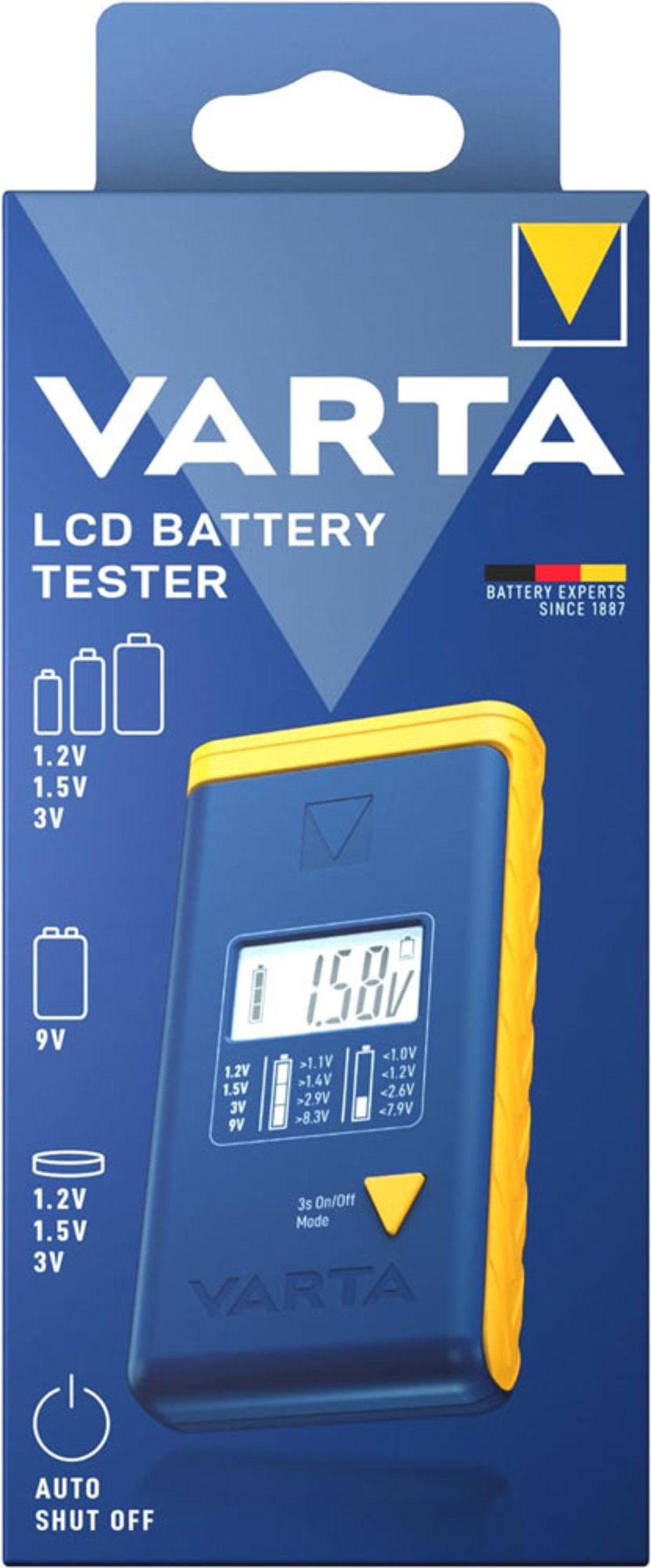 Varta LCD Battery Tester, 9v, AA, AAA, C, D, Alkali, Lithium-Ion (Li-Ion), Nickel-Metallhydrid (NiMH), Blau, Gelb 00893 101 111
