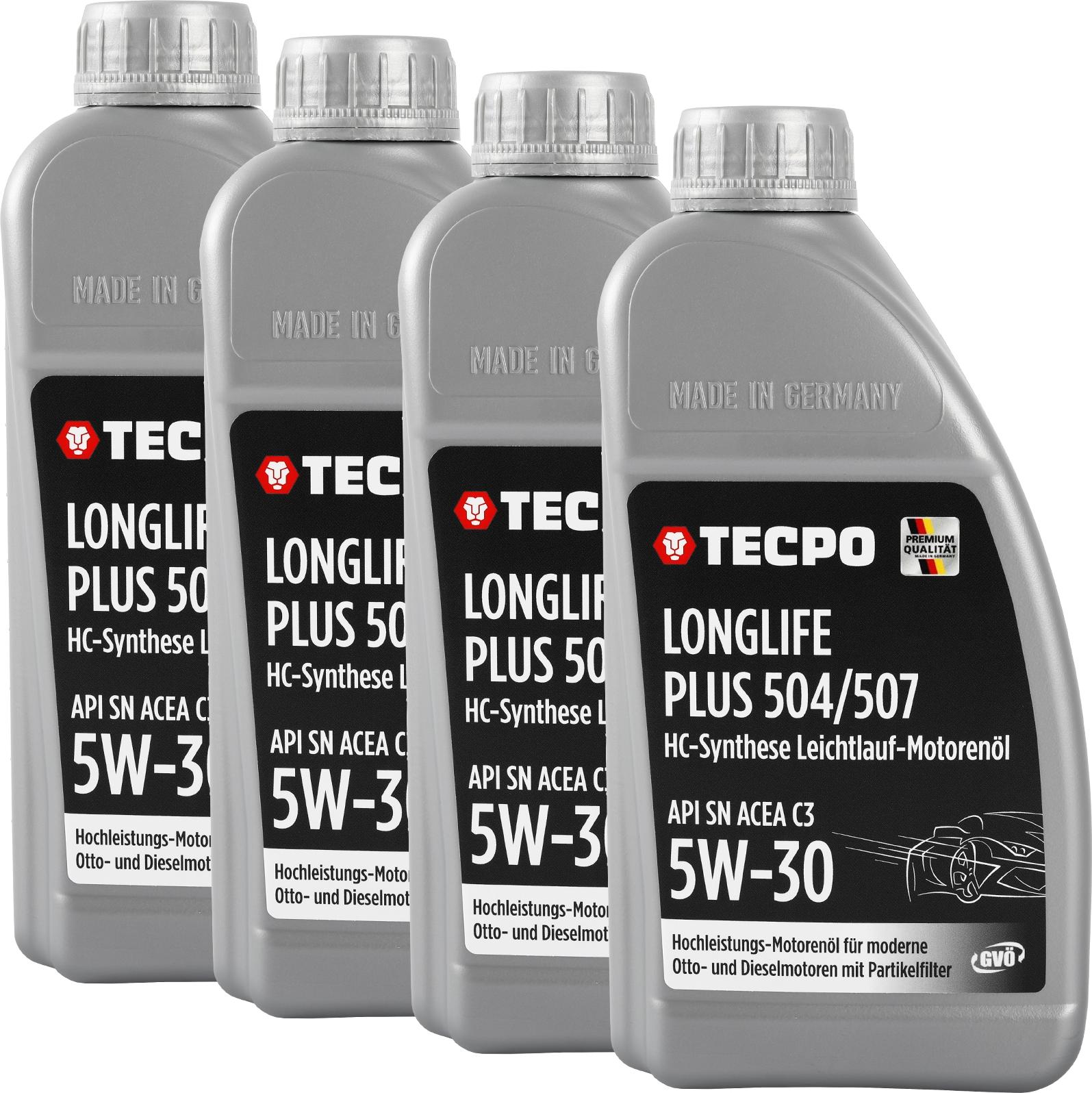 TECPO Motoröl 4 Liter 5W-30 LONGLIFE Plus HC Synthese ACEA C3 API SN / 504/507 / MB 229.31 229.51 / LL-04 C30 300200-1