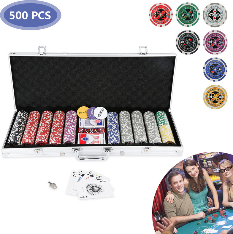 Jopassy Pokerkoffer Pokerset 500 Pokerchips Poker Set Pokerspiel Pokerspiel Silber RL-TH6523-1-OTa