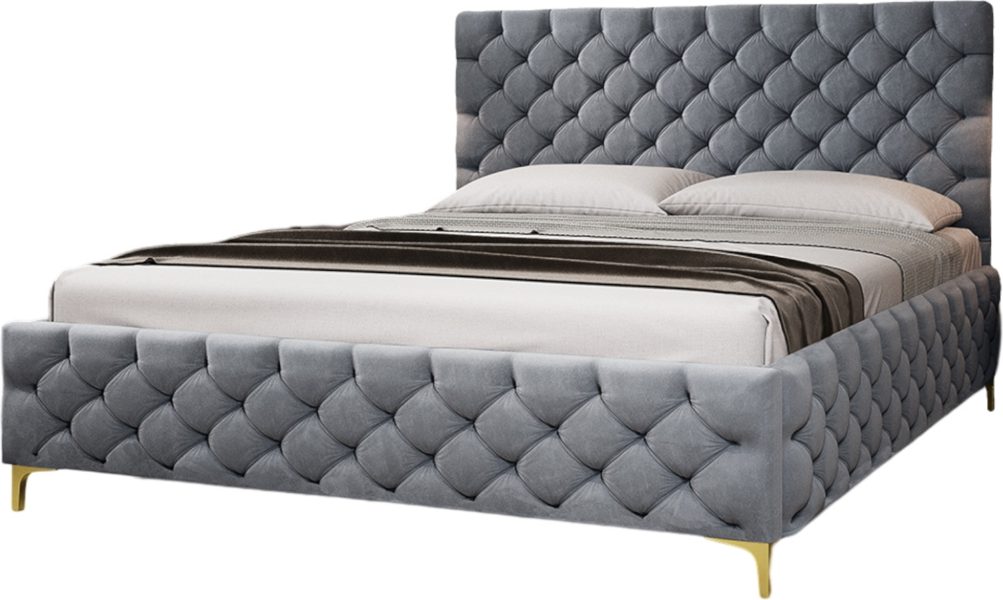 FURMEB24 - FIANO 180 x 200 cm - Skriňová posteľ s podnožou - Čalúnená posteľ s dreveným rámom - Manželská posteľ s vysokým podhlavníkom - Tmavo sivá