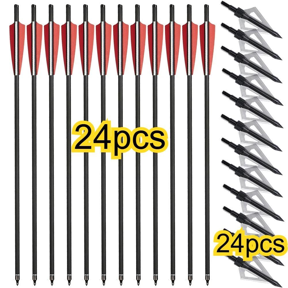 StarTech Armbrustbolzen - Carbonpfeile 51 cm - 8,8 mm Schaft - 100 Grain Stahlspitze - 10 cm Kunststoffbefiederung - 24 Stück - Rot Weiß