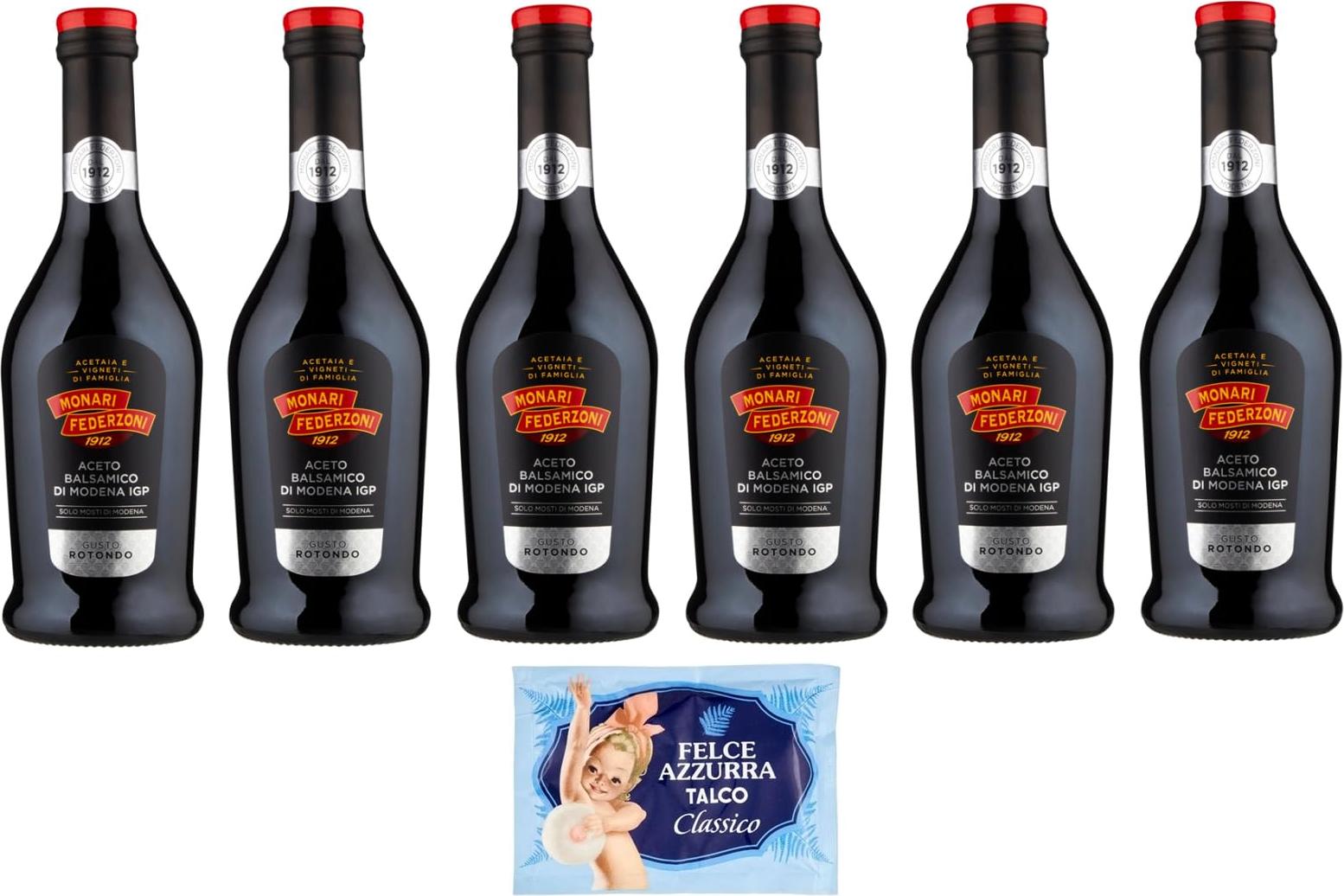 6er-Pack Monari Federzoni Aceto Balsamico di Modena I.G.P.Gusto Rotondo,Balsamico-Essig aus Modena I.G.P.,500ml Glasflasche + 1er-Pack Felce Azzurra Talkumpuder, 100g-Beutel Z8-989R-YTWS