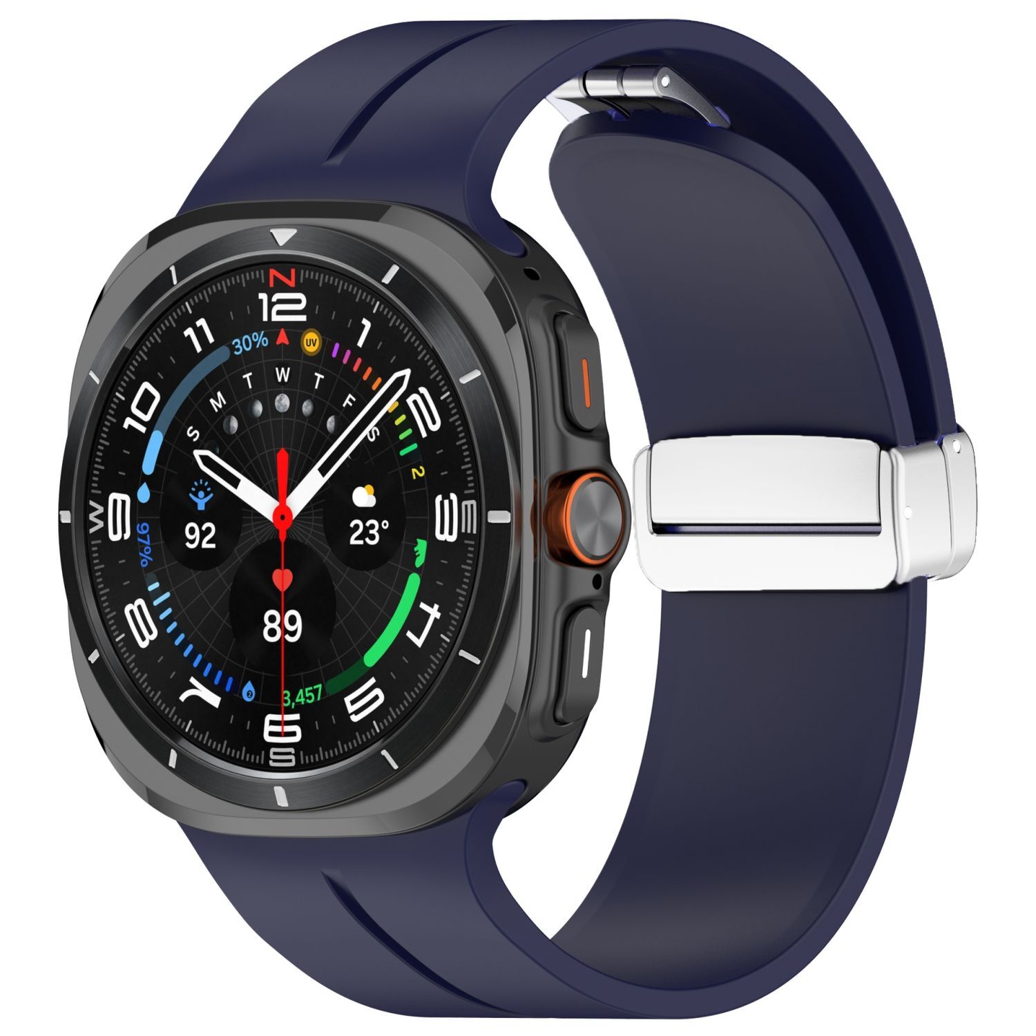 Pre Samsung Galaxy Watch Ultra 47mm Groove Silikónový remienok Magnetická pracka Dark Blue