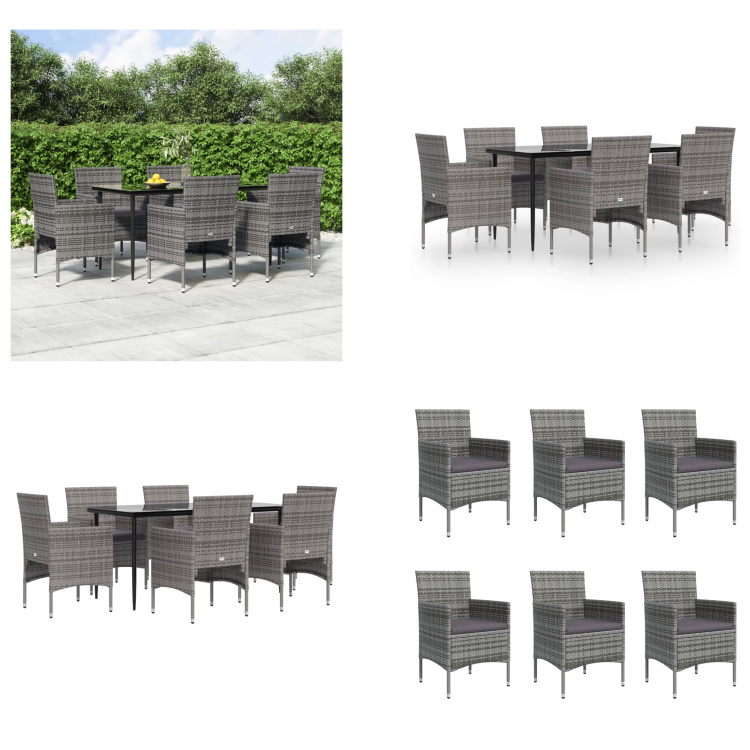 vidaXL 7-dielny záhradný jedálenský set s vankúšmi sivý a čierny - Záhradný jedálenský set - Záhradné jedálenské sety - Vonkajší jedálenský set - Záhradný jedálenský set