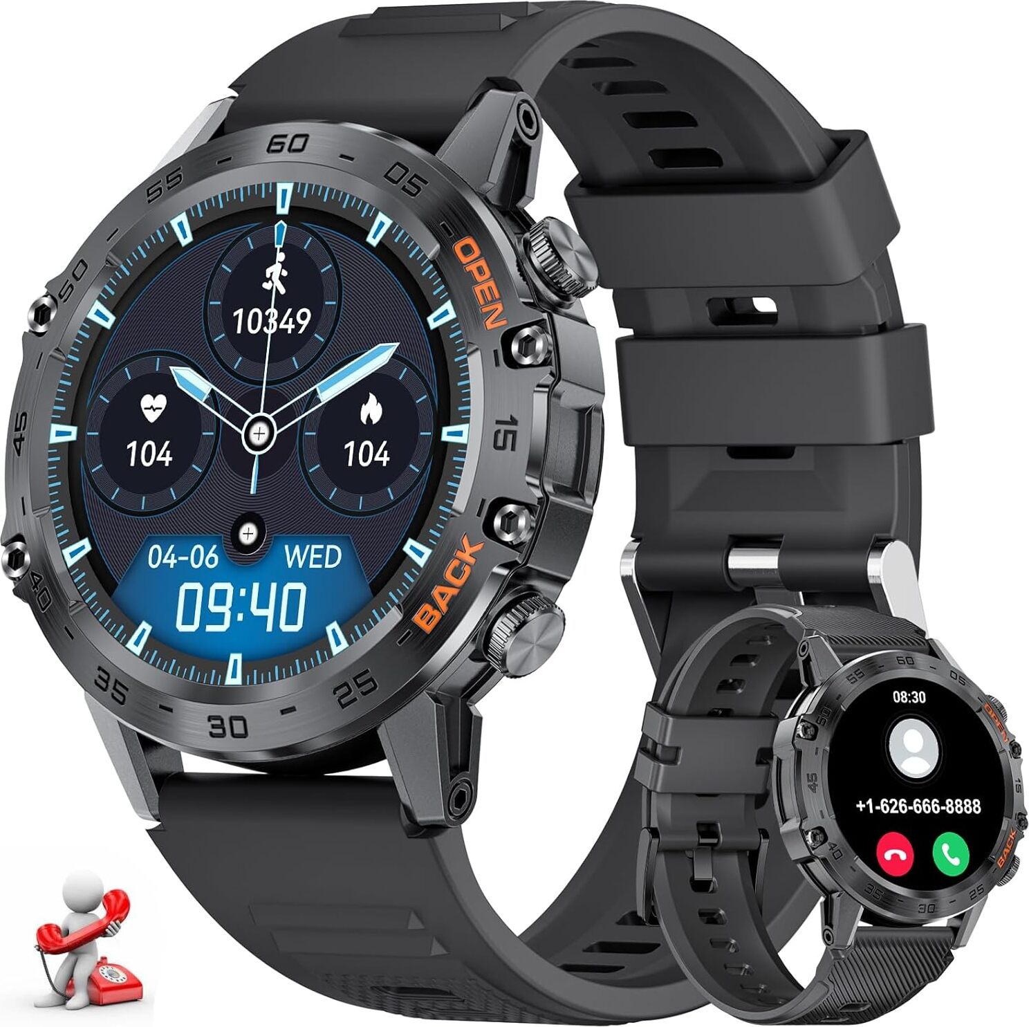 Der Lige Herren-Smartwatch mit Telefonfunktion, 1,39 Zoll Militärstil, 24/7 Herzfrequenz, Blutdruck, Schlafmonitor, 100+ Sportmodi, IP67 wasserdicht