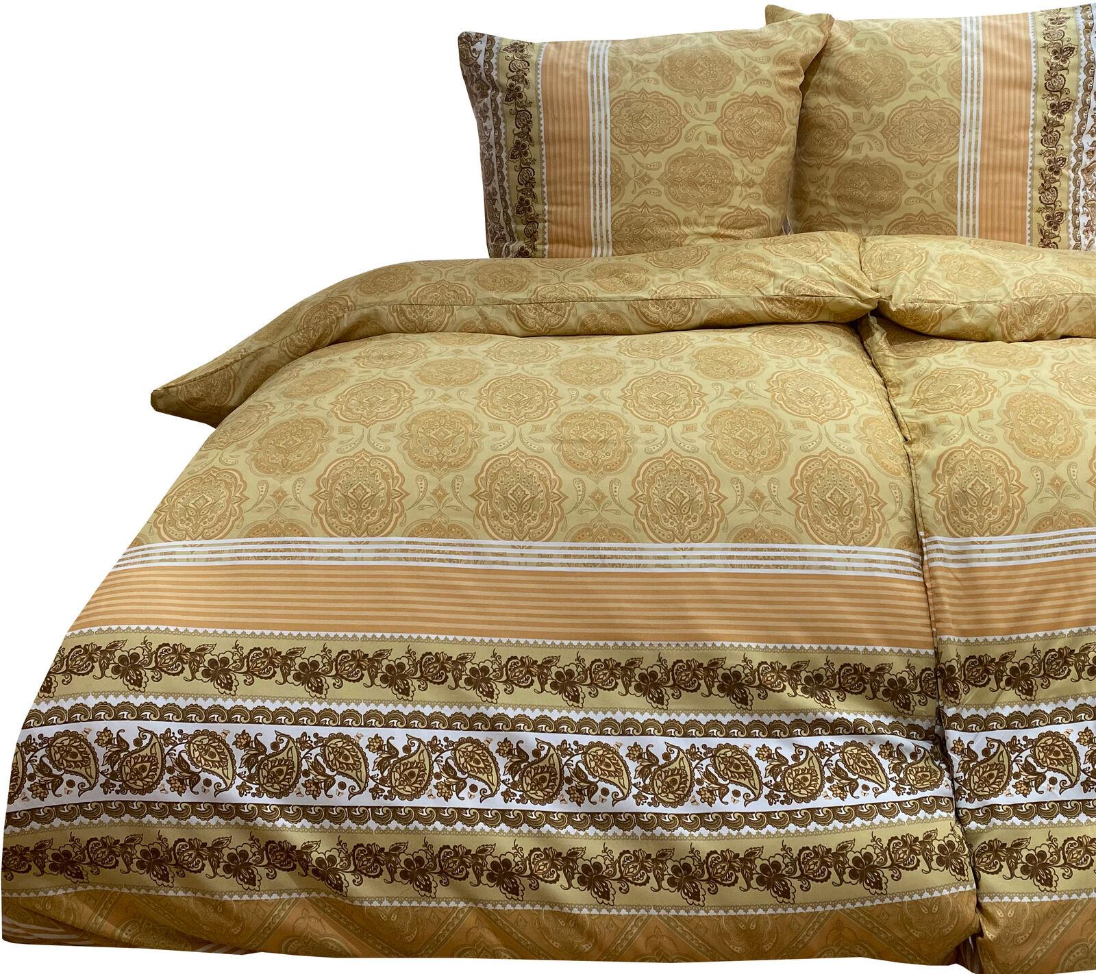 leonado vicenti Partner Bettwäsche 135x200 cm + 80x80 cm beige braun Ornament Partnerbettwäsche, 4 teilig Oletta Partner 4 tlg / 135