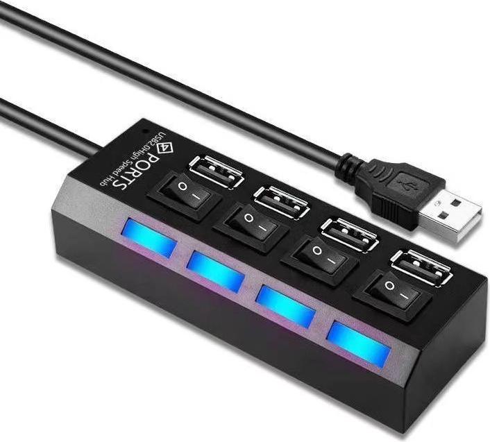 INF USB 2.0 4-Port Hub mit Schaltern - Schwarz, Schnelle Datenübertragung 398182