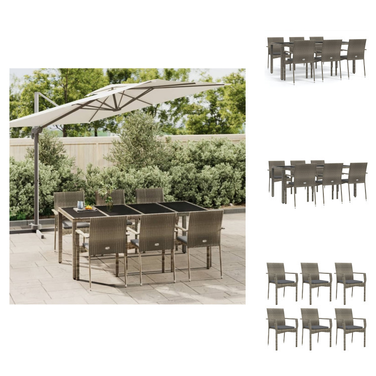 vidaXL 7-dielny záhradný jedálenský set s vankúšmi sivý polyratan - Záhradný nábytok sety