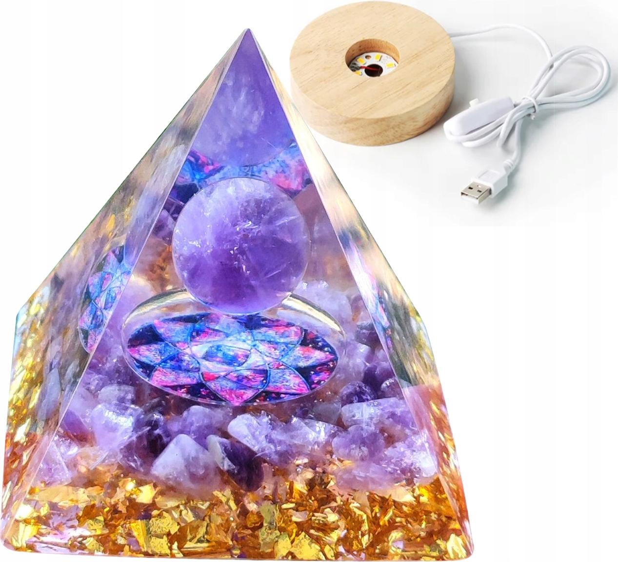 FIND IT IMPORT EXPORT, S.L. Pyramide ORGONIT +LED-Lampen LAMPE 5cm CRYSTAL AMULET 5cm HX04