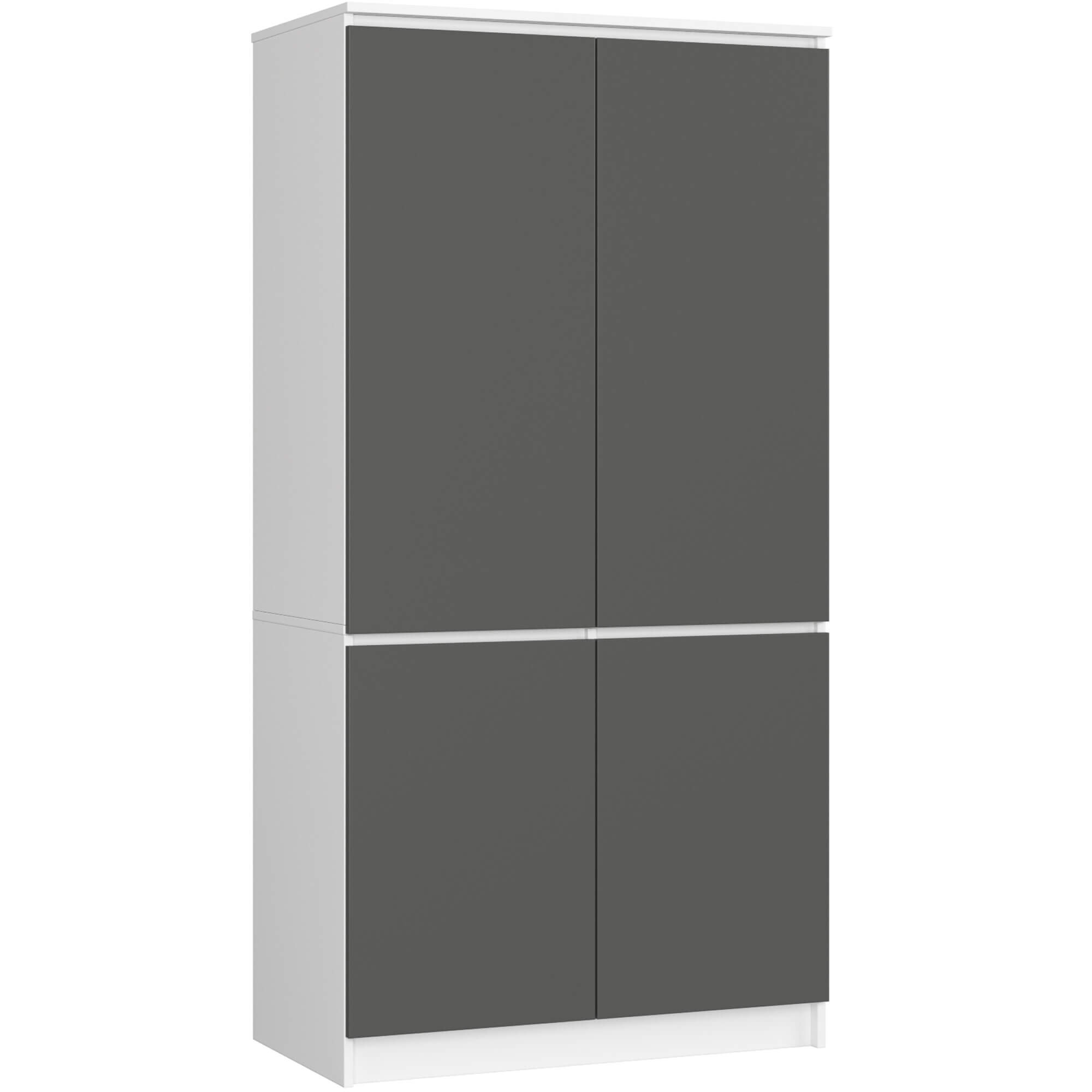 Kleiderschrank AKORD S90 Weiß, Grau 90 cm 4 Türen 4 Regalböden B90xH180xT51 cm SP0PSYSS904DBIASZA010