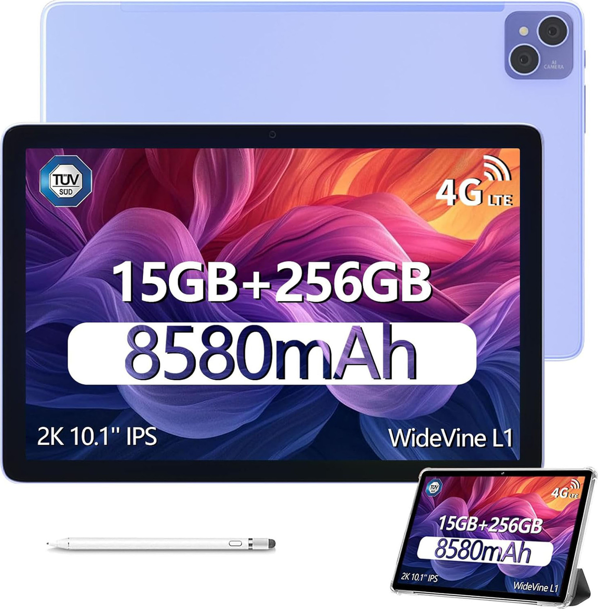 DOOGEE T10 PRO Tablet 10" 15GB+256GB/1TB TF 8580mAh Widevine L1/ WiFi 6/ Dual 4G LTE Type-C/BT 5.0 Tablet PC, fialový