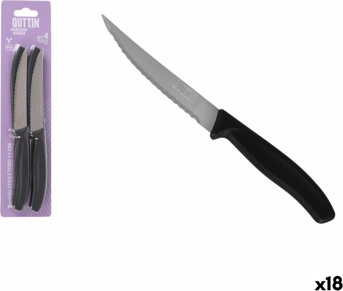 Steakmesser-Set Quttin Schwarz Silberfarben Edelstahl 11 cm 4 Stücke (18 Stück)