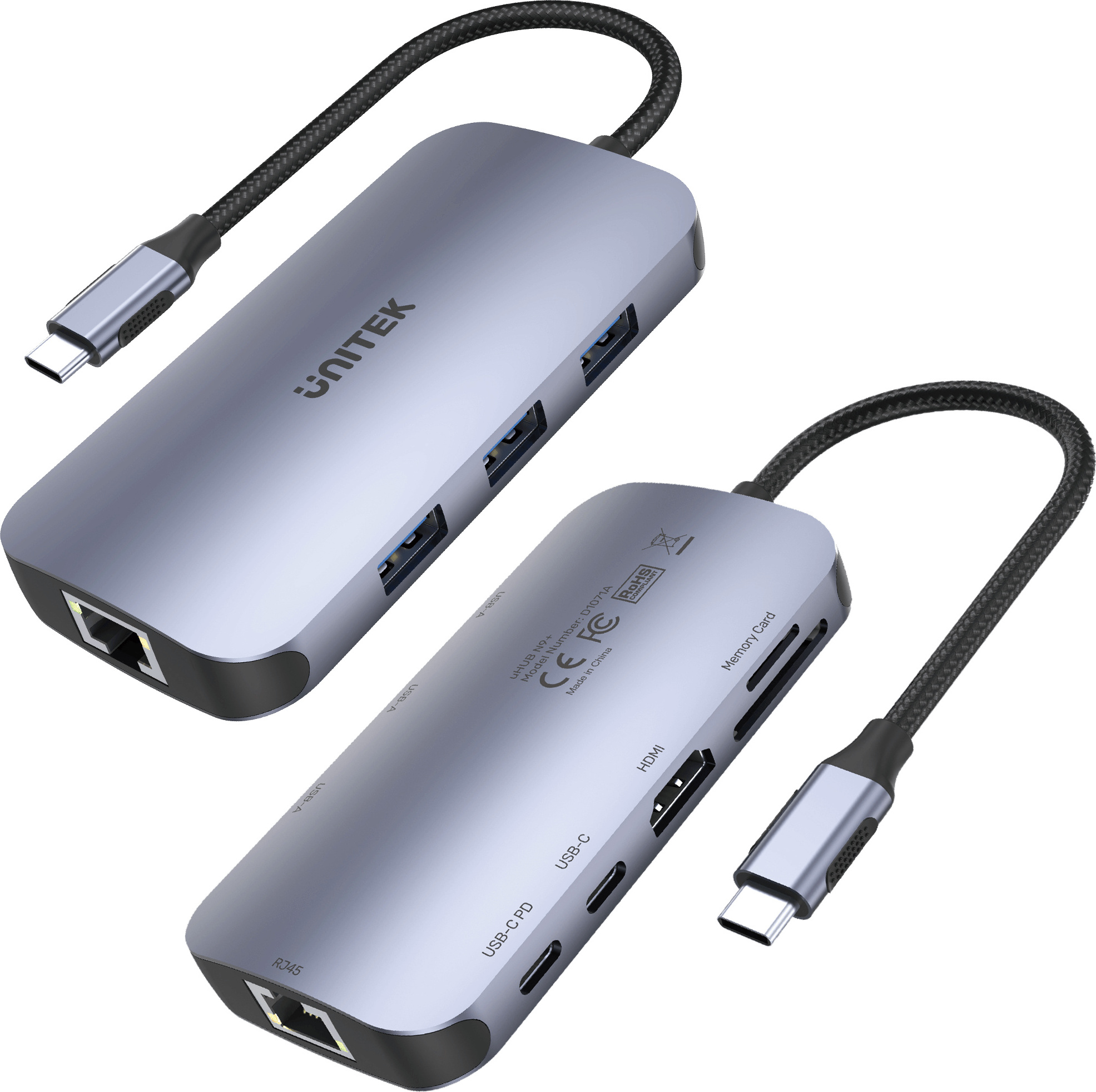 Unitek UNITEK uHUB N9+ Káblový USB 3.2 Gen 1 (3.1 Gen 1) typ C sivý