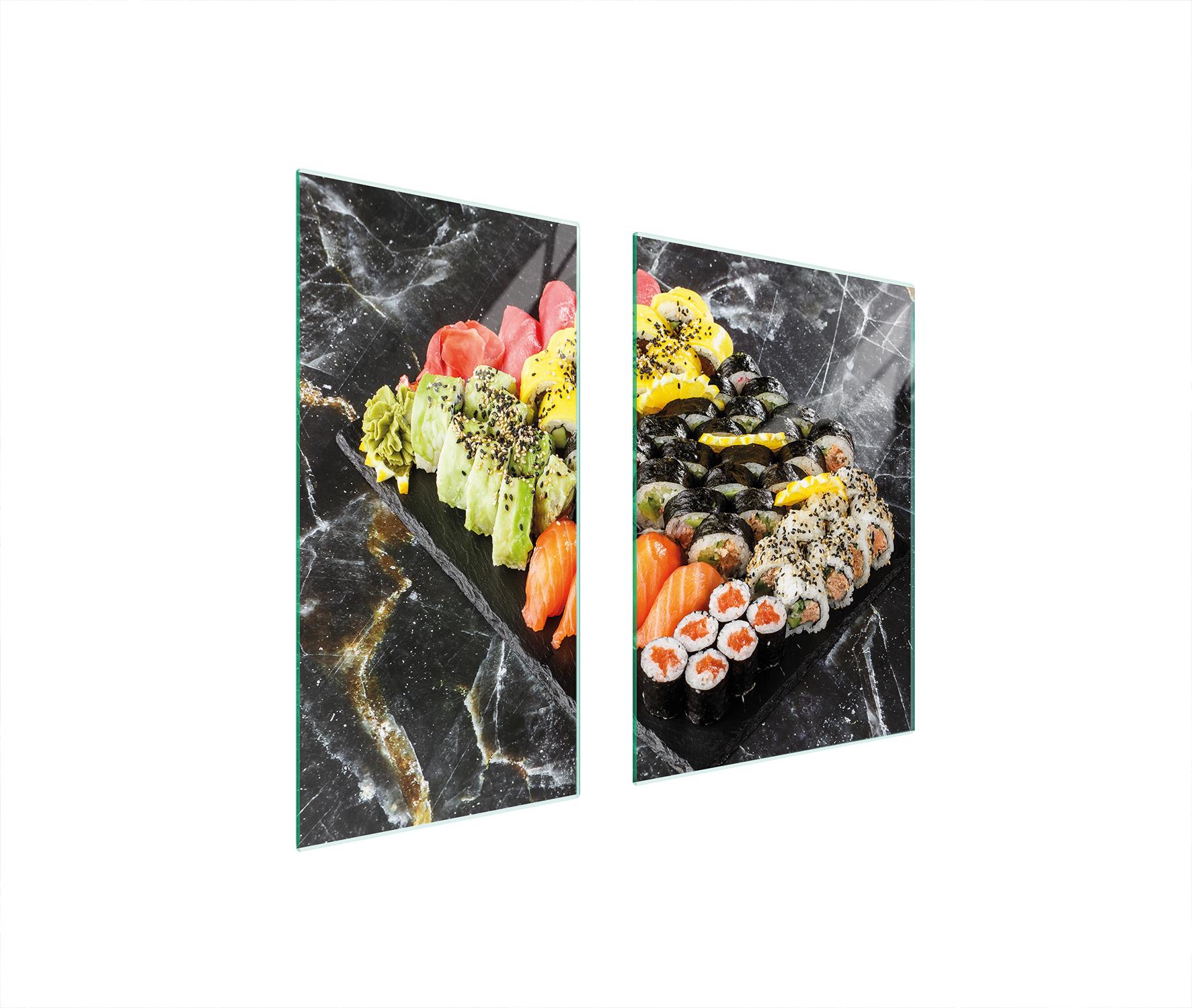 TMK ArtDeko Herdabdeckplatten 2 teilig 75x52 Ceranfeld Abdeckung Glas Schneidebrett Marmor Sushi
