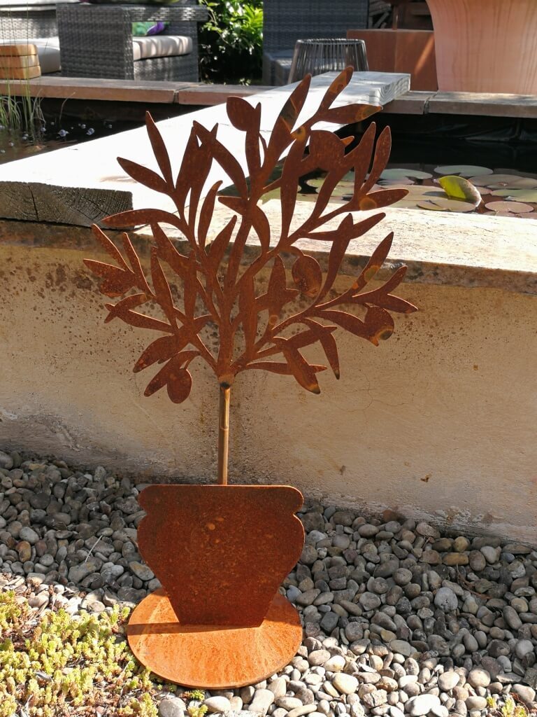 Saremo Edelrost Olivenbaum auf Platte, filigran Edelrost Olivenbaum, filigran - 70 cm