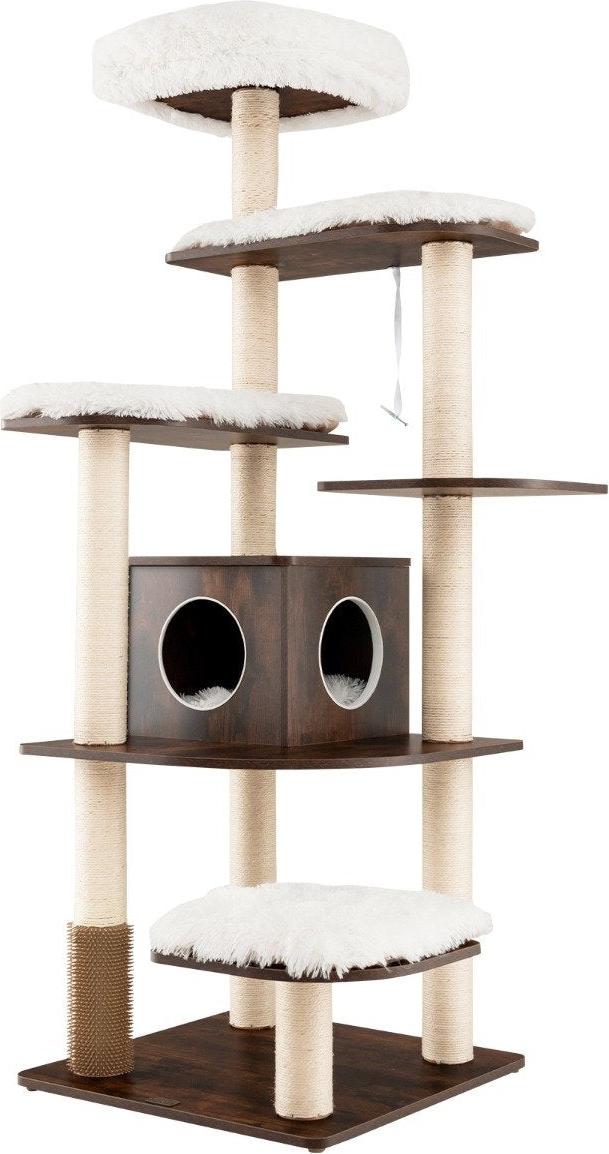 175cm Katzenbaum 6-stufiger Katzenkratzbaum Holz Katzen Kratzbaum Spielhaus mit Höhle und 5 Matten Aktivitätsbaum Kletterbaum Katzenhaus