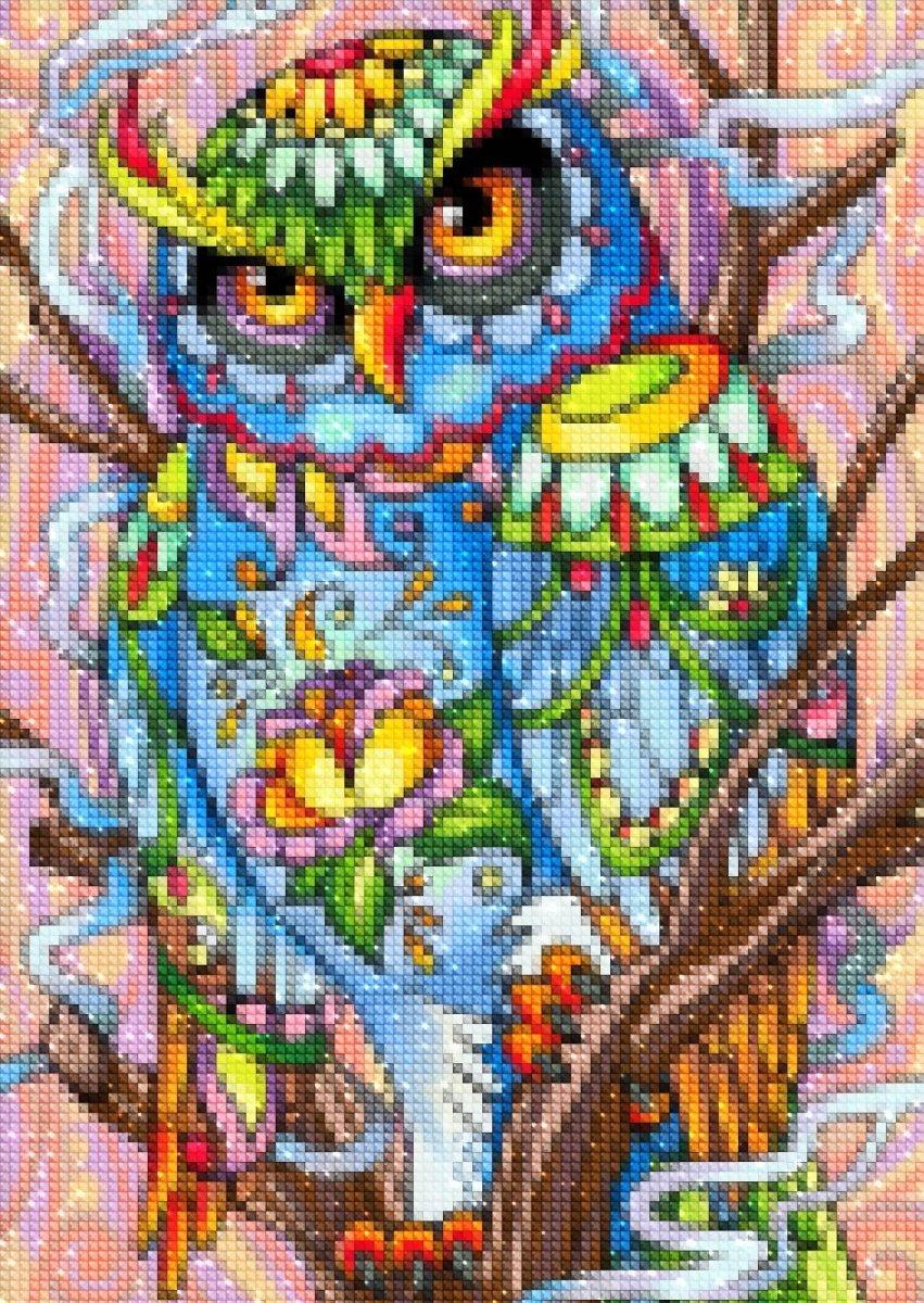 Sonstige Verlage Diamantstickerei Regenbogeneule 30x40 cm